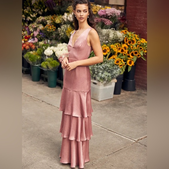Lulus Exclusive Elegance Mauve Satin Tiered Maxi Dress sz XL - Picture 4 of 4